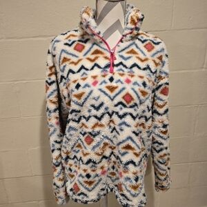 Eddie Bauer Jacket Womens Large Aztec Sherpa Fleece 1/4 Zip Pullover Western.